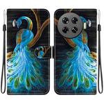 For Tecno Spark 20 Pro+ 4G Crystal Texture Colored Drawing Leather Phone Case(Peacock)