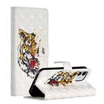 For iPhone 12 mini 3D Painted Pattern Horizontal Flip Leather Case with Holder & Card Slots & Photo Frame & Wallet(Tiger)