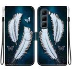 For Infinix Hot 50 5G Crystal Texture Colored Drawing Leather Phone Case(White Butterfly Feathers)