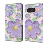 For Google Pixel 9 / 9 Pro Fresh Painted Leather Phone Case(Oil Painting Purple Flowers)