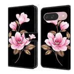 For Google Pixel 9 / 9 Pro Fresh Painted Leather Phone Case(Black Flowers)