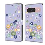 For Google Pixel 9 / 9 Pro Fresh Painted Leather Phone Case(Purple Floral)