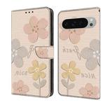 For Google Pixel 9 Pro XL Fresh Painted Leather Phone Case(Beige Flowers)