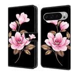 For Google Pixel 9 Pro XL Fresh Painted Leather Phone Case(Black Flowers)