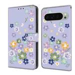 For Google Pixel 9 Pro XL Fresh Painted Leather Phone Case(Purple Floral)