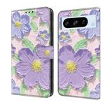 For Google Pixel 8 Pro Fresh Painted Leather Phone Case(Oil Painting Purple Flowers)