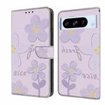 For Google Pixel 8 Pro Fresh Painted Leather Phone Case(Dark Purple Flowers)