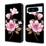 For Google Pixel 8 Pro Fresh Painted Leather Phone Case(Black Flowers)