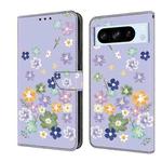 For Google Pixel 8 Pro Fresh Painted Leather Phone Case(Purple Floral)