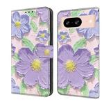 For Google Pixel 8 Fresh Painted Leather Phone Case(Oil Painting Purple Flowers)