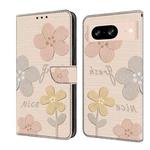 For Google Pixel 8 Fresh Painted Leather Phone Case(Beige Flowers)