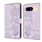 For Google Pixel 8 Fresh Painted Leather Phone Case(Dark Purple Flowers)