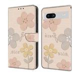 For Google Pixel 8a Fresh Painted Leather Phone Case(Beige Flowers)