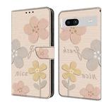 For Google Pixel 7a Fresh Painted Leather Phone Case(Beige Flowers)