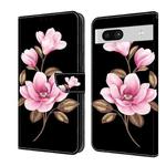 For Google Pixel 7a Fresh Painted Leather Phone Case(Black Flowers)