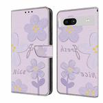 For Google Pixel 7 Fresh Painted Leather Phone Case(Dark Purple Flowers)