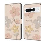 For Google Pixel 7 Pro Fresh Painted Leather Phone Case(Beige Flowers)