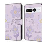 For Google Pixel 7 Pro Fresh Painted Leather Phone Case(Dark Purple Flowers)