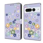 For Google Pixel 7 Pro Fresh Painted Leather Phone Case(Purple Floral)