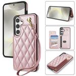 For Samsung Galaxy A16 4G / 5G Rhombic Dual Buckle Card Slots Phone Case with Lanyard(Rose Gold)