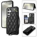 For Samsung Galaxy S25+ 5G Rhombic Dual Buckle Card Slots Phone Case with Lanyard(Black)