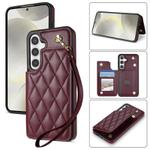 For Samsung Galaxy S25+ 5G Rhombic Dual Buckle Card Slots Phone Case with Lanyard(Wine Red)