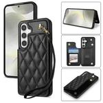For Samsung Galaxy S24+ 5G Rhombic Dual Buckle Card Slots Phone Case with Lanyard(Black)