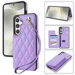 For Samsung Galaxy S24+ 5G Rhombic Dual Buckle Card Slots Phone Case with Lanyard(Purple)