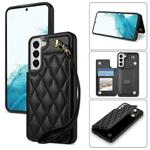 For Samsung Galaxy S21+ 5G Rhombic Dual Buckle Card Slots Phone Case with Lanyard(Black)