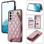 For Samsung Galaxy S21+ 5G Rhombic Dual Buckle Card Slots Phone Case with Lanyard(Rose Gold)