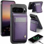 For Google Pixel 9 Pro XL JEEHOOD J06 British Style RFID MagSafe Card Bag PU Phone Case(Purple)