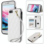 For iPhone SE 2022 / 2020 / 8 / 7 Rhombic Dual Buckle Card Slots Phone Case with Lanyard(White)
