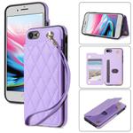 For iPhone SE 2022 / 2020 / 8 / 7 Rhombic Dual Buckle Card Slots Phone Case with Lanyard(Purple)