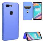 For OnePlus 5T Carbon Fiber Texture Horizontal Flip TPU + PC + PU Leather Case with Card Slot(Blue)