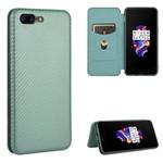 For OnePlus 5 Carbon Fiber Texture Horizontal Flip TPU + PC + PU Leather Case with Card Slot(Green)
