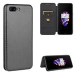 For OnePlus 5 Carbon Fiber Texture Horizontal Flip TPU + PC + PU Leather Case with Card Slot(Black)