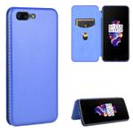 For OnePlus 5 Carbon Fiber Texture Horizontal Flip TPU + PC + PU Leather Case with Card Slot(Blue)