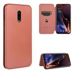 For OnePlus 6T Carbon Fiber Texture Horizontal Flip TPU + PC + PU Leather Case with Card Slot(Brown)