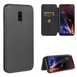 For OnePlus 6T Carbon Fiber Texture Horizontal Flip TPU + PC + PU Leather Case with Card Slot(Black)