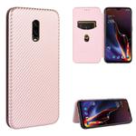 For OnePlus 6T Carbon Fiber Texture Horizontal Flip TPU + PC + PU Leather Case with Card Slot(Pink)