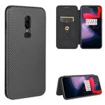 For OnePlus 6 Carbon Fiber Texture Horizontal Flip TPU + PC + PU Leather Case with Card Slot(Black)