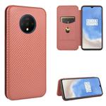 For OnePlus 7T Carbon Fiber Texture Horizontal Flip TPU + PC + PU Leather Case with Card Slot(Brown)