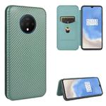 For OnePlus 7T Carbon Fiber Texture Horizontal Flip TPU + PC + PU Leather Case with Card Slot(Green)