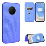 For OnePlus 7T Carbon Fiber Texture Horizontal Flip TPU + PC + PU Leather Case with Card Slot(Blue)