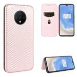 For OnePlus 7T Carbon Fiber Texture Horizontal Flip TPU + PC + PU Leather Case with Card Slot(Pink)