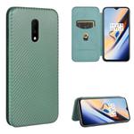 For OnePlus 7 Carbon Fiber Texture Horizontal Flip TPU + PC + PU Leather Case with Card Slot(Green)