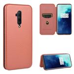 For OnePlus 7T Pro Carbon Fiber Texture Horizontal Flip TPU + PC + PU Leather Case with Card Slot(Brown)