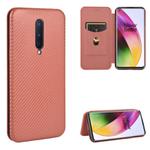 For OnePlus 8 Carbon Fiber Texture Horizontal Flip TPU + PC + PU Leather Case with Card Slot(Brown)