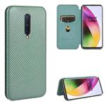 For OnePlus 8 Carbon Fiber Texture Horizontal Flip TPU + PC + PU Leather Case with Card Slot(Green)