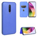 For OnePlus 8 Carbon Fiber Texture Horizontal Flip TPU + PC + PU Leather Case with Card Slot(Blue)